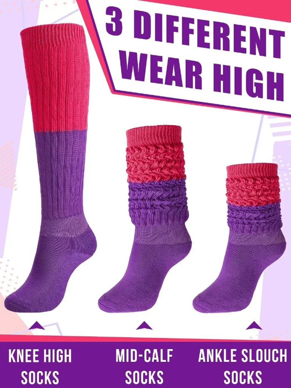 🧦Women's Bright Colour 4 Pairs Neon Slouch Socks Scrunch Socks Athletic Slouchy